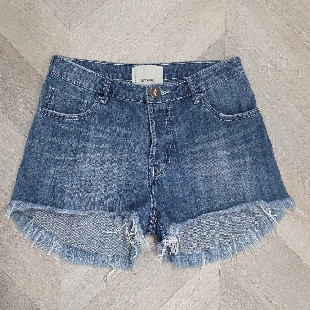 One Teaspoon High Waist Bonita Distressed Cut Off Denim Shorts, Size 28